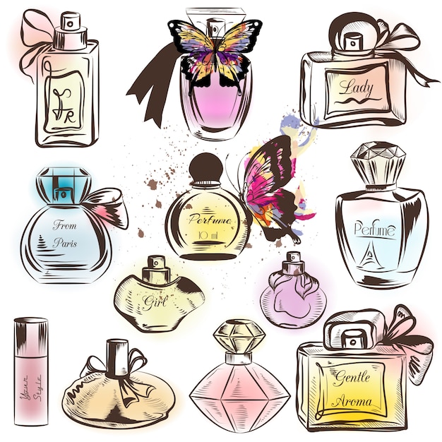 Coloured Perfume Bottles Vector Premium Download