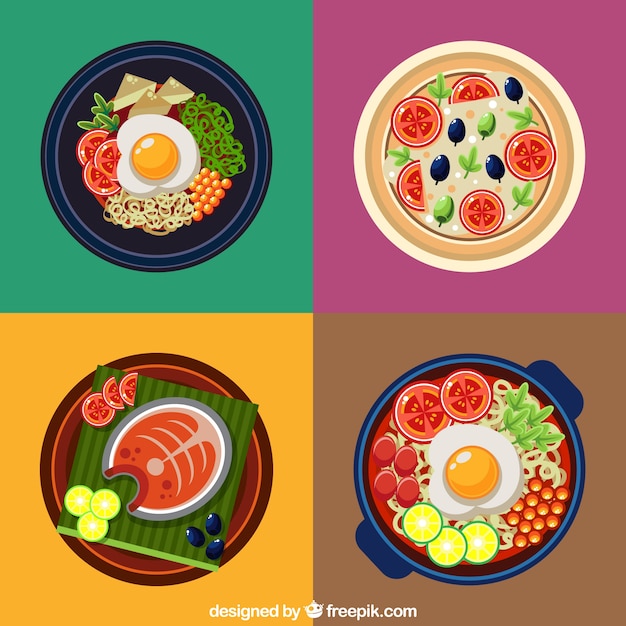 Coloured plates of food design