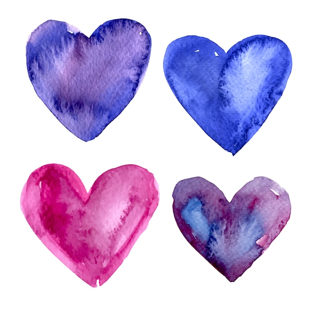 Coloured watercolor hearts collection Vector | Free Download