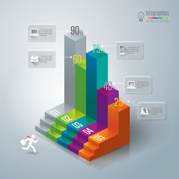 Colourful bar graph elements for the presentation Premium Vector
