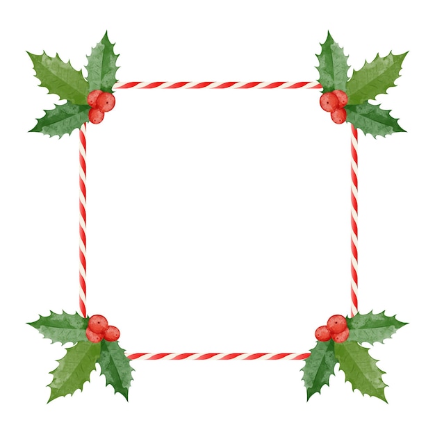 Premium Vector | Colourful christmas frame with candy cane and red berries