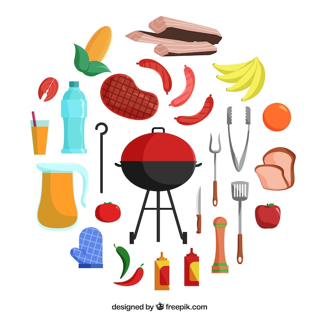Colourful collection of flat bbq\
elements