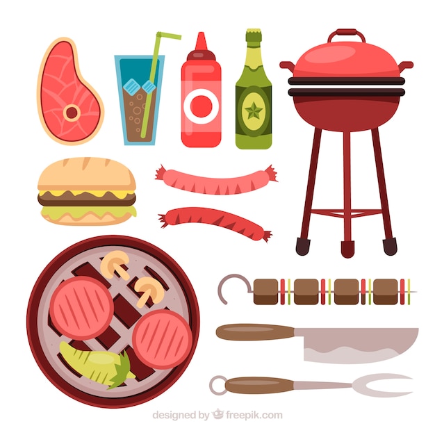 Colourful collection of flat bbq
elements