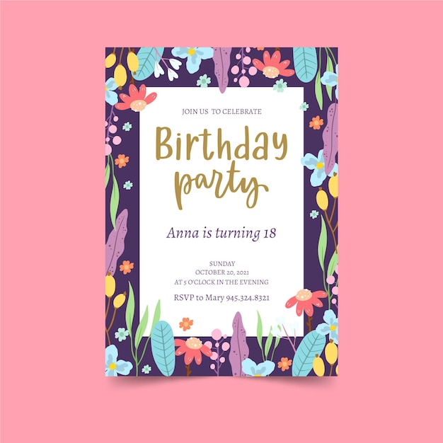 Free Vector | Colourful floral frame birthday invitation template