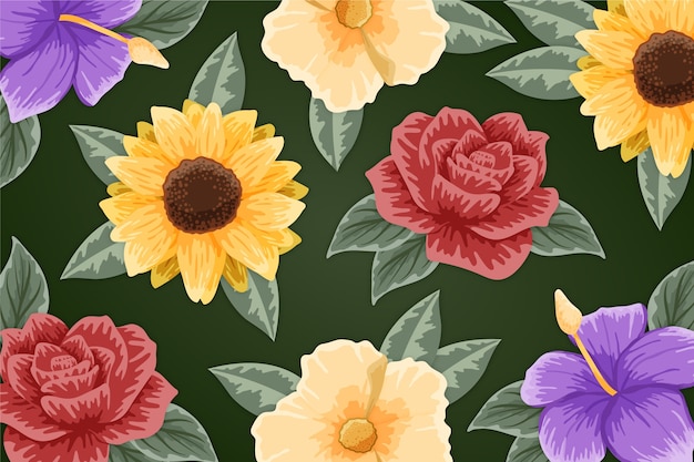Free Vector | Colourful flowers hand drawn painted