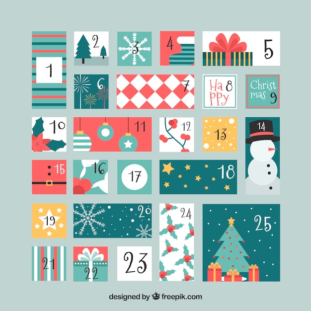 Free Vector Colourful hand drawn advent calendar in bright colours