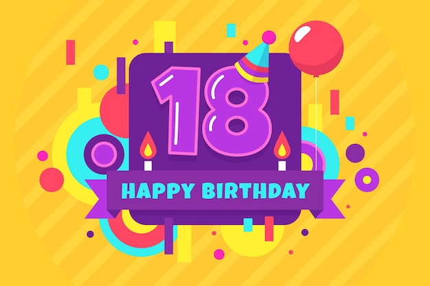 Free Vector Colourful Happy 18th Birthday Wallpaper