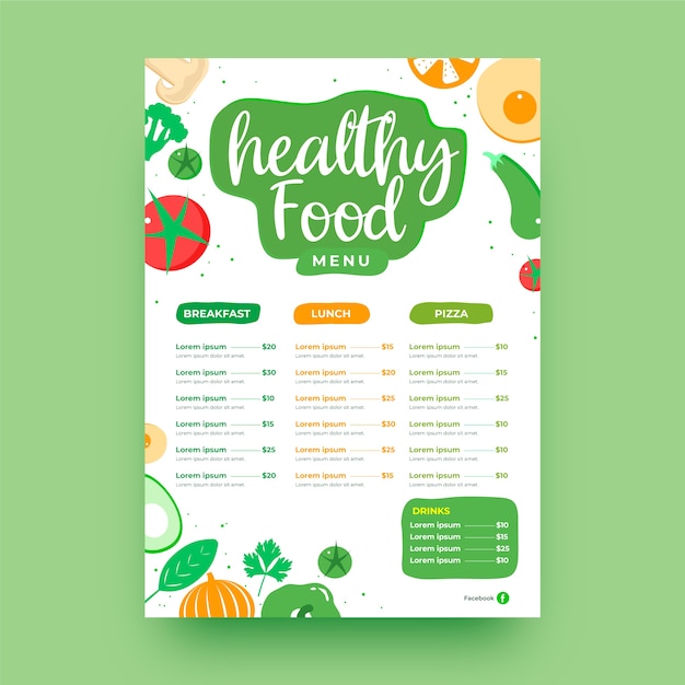 Colourful healthy food restaurant menu template | Free Vector