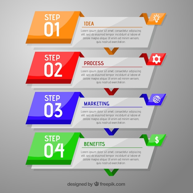 Colourful infographic steps | Free Vector