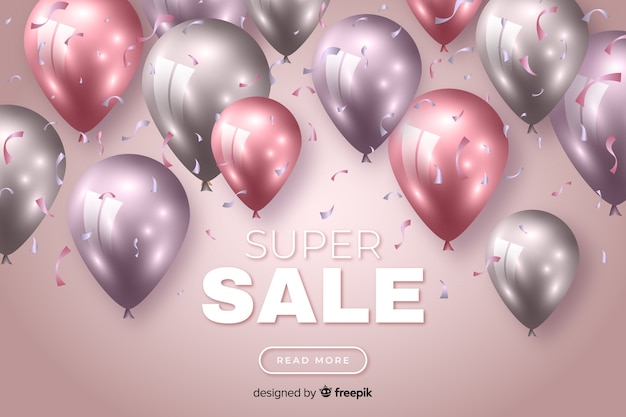 Colourful sales background with realistic balloons Free Vector