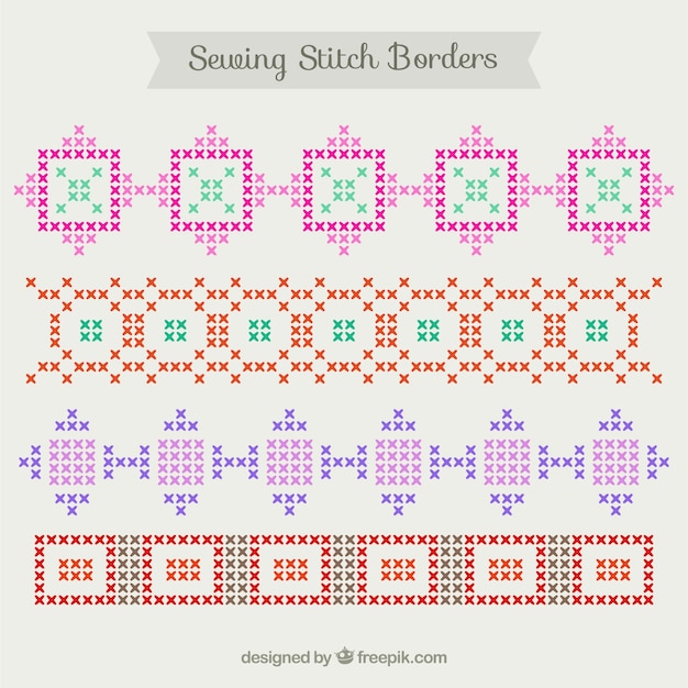 Colourful sewing stich borders
