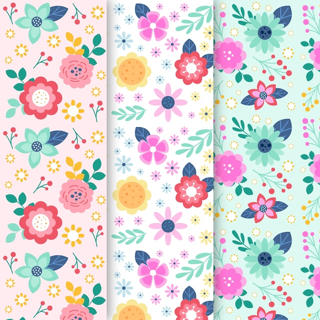 Colourful spring floral pattern design collection Free Vector