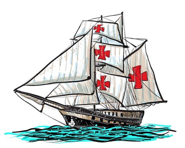 Premium Vector Columbus ship hand draw and paint on white