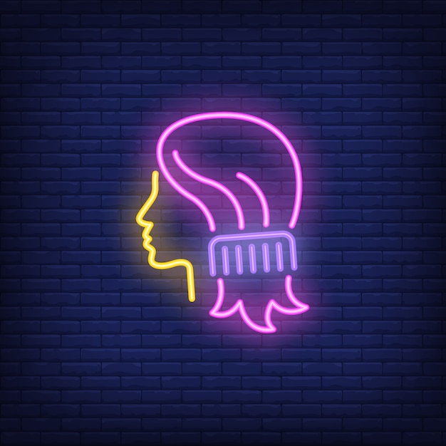 Comb combing woman hair neon sign Vector | Free Download