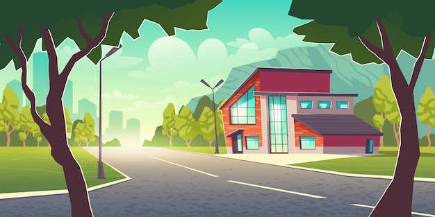 Free Vector | Comfortable dwelling in clean place outside the town cartoon