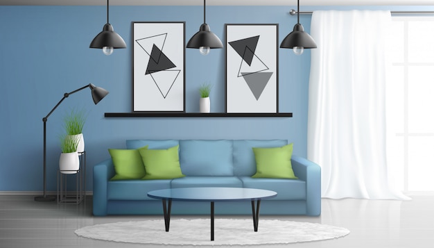 Comfortable House Or Apartment Living Room 3d Realistic Vector