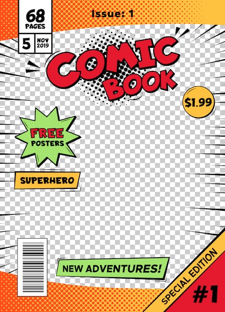 Premium Vector | Comic book cover page template. cartoon pop art comic