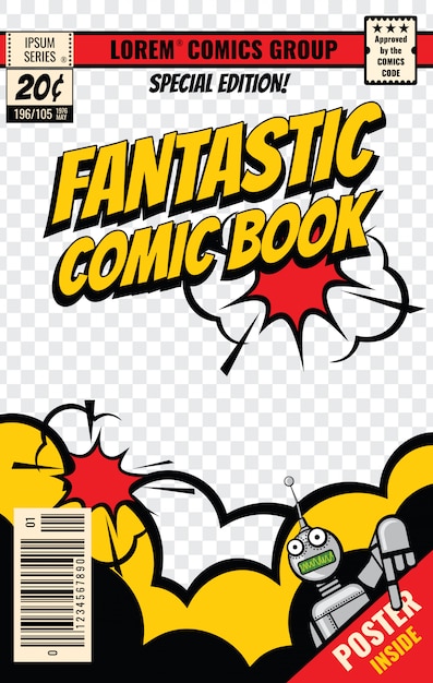 Comic book cover vector template. comic book poster, illustration of