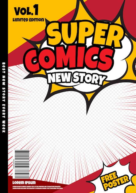 Comic book page design. magazine cover | Premium Vector