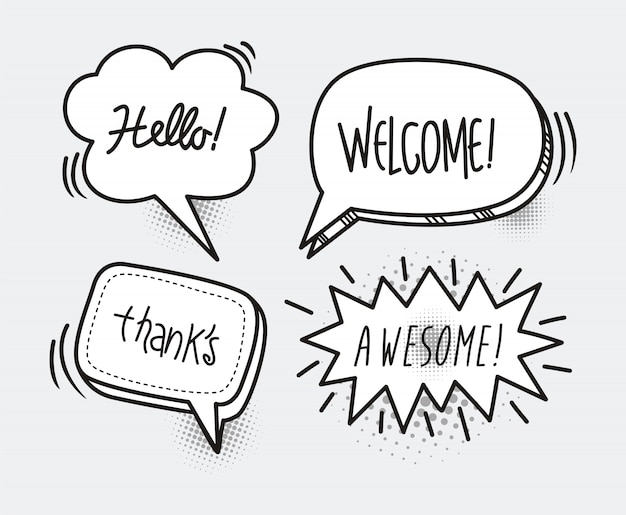 Premium Vector Comic Book Speech Bubble Cartoon Word Hello Welcome Thanks Awesome