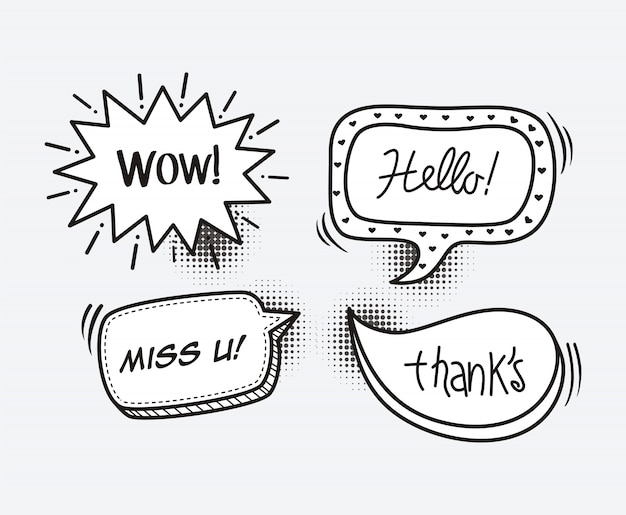 Premium Vector Comic Book Speech Bubble Cartoon Word Wow Hello Miss You Thank