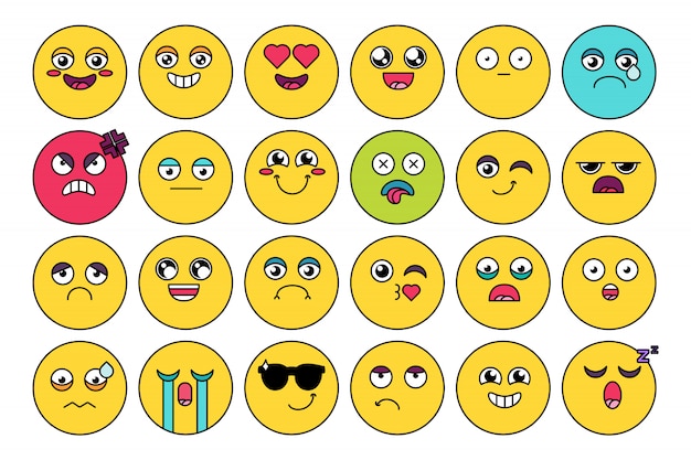 Download Comic, cute emoji sticker pack Vector | Premium Download