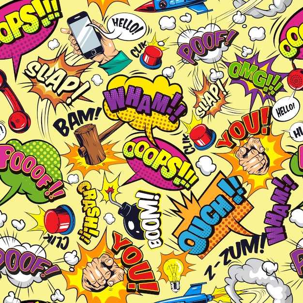 Comic elements seamless pattern Free Vector
