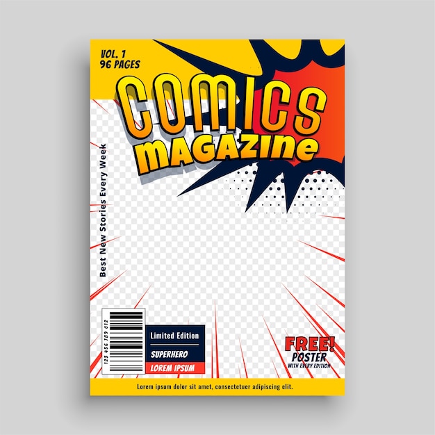 Free Vector | Comic magazine book cover template design