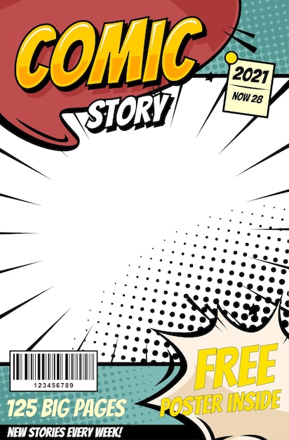 Premium Vector | Comic pop art cartoon cover magazine template