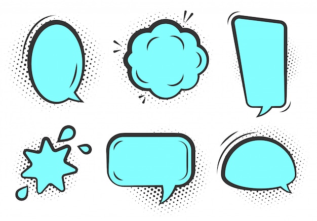 Comic pop art speech bubble set. cartoon empty text cloud with halftone dot shadow. comics message b