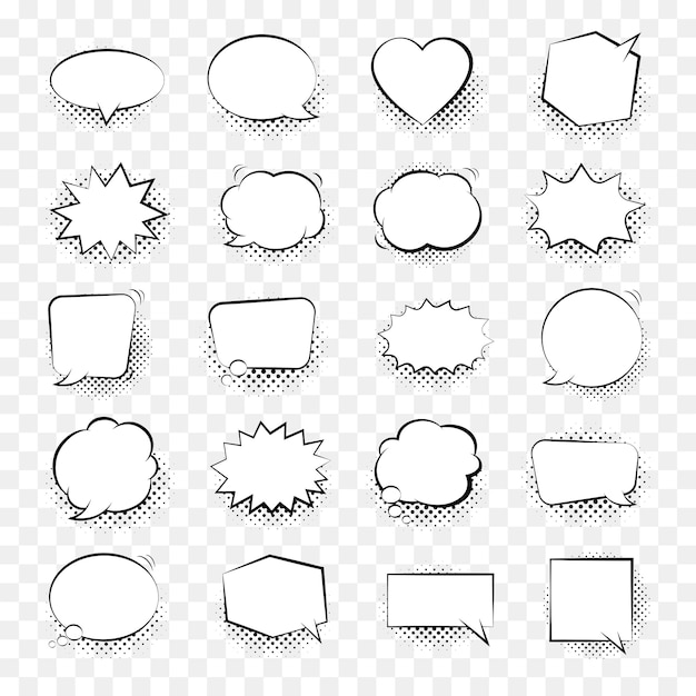 Comic speech bubbles isolated with halftone on transparent Premium Vector