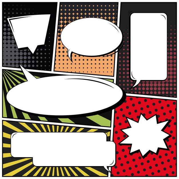 Comic strips or vignettes in pop art style with blank speech bubbles Premium Vector