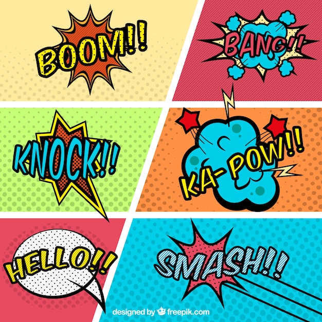 Free Vector | Comic vignettes set with onomatopoeia