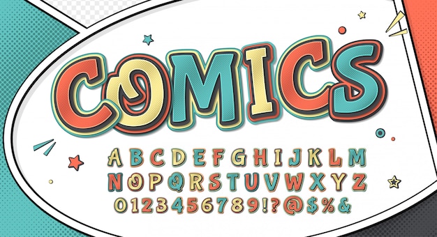 Premium Vector | Comics Font. Cartoonish Retro Alphabet On Comic Book Page