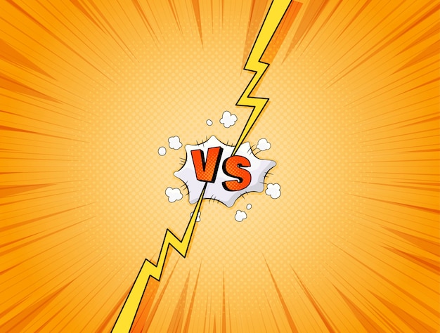 プレミアムベクター コミックスタイル 対vsの戦いのイラスト デザイン テキスト イラスト のスーパー背景 ポップアートスタイルのハーフトーン 雷 爆弾の背景