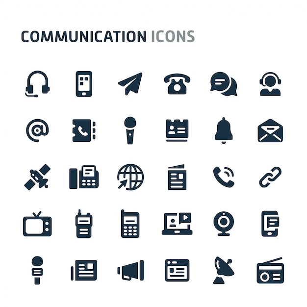 Communication icon set. fillio black icon series. Premium Vector