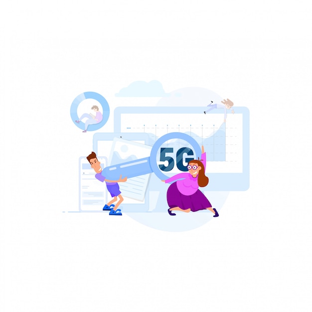 Communication of people by quick connection wi-fi concept 5g Premium Vector