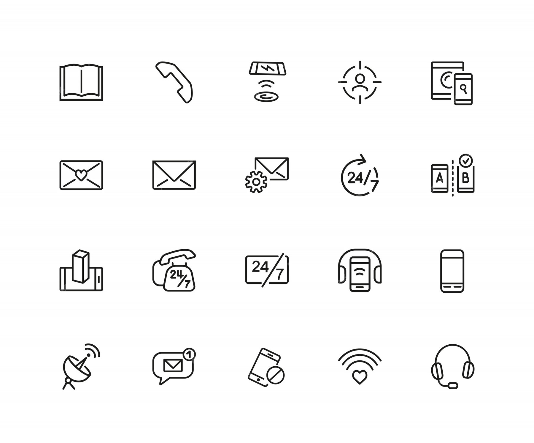 Premium Vector | Communications icons. book, letter, mobile phone.
