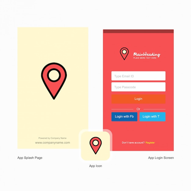 Company map pointer splash screen and login page Free Vector