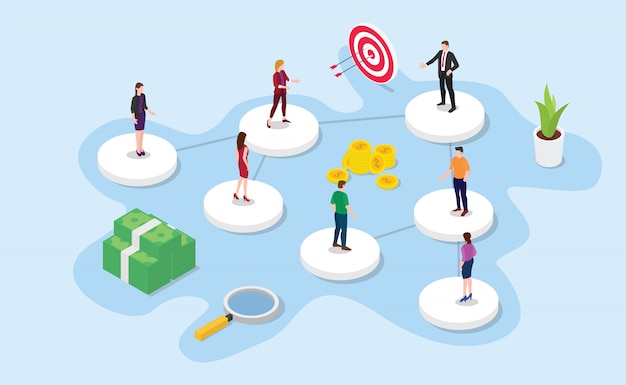 Company or organization structure with isometric or isometry style Premium Vector