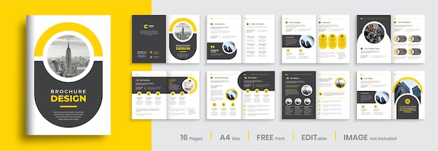  Company profile brochure template design with yellow shapes minimalist corporate multipage brochure