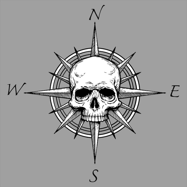 Premium Vector Compass Rose And Piracy Skull Illustration 6749