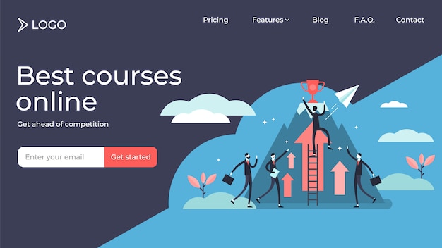 Competition tiny persons illustration landing page template . Premium Vector