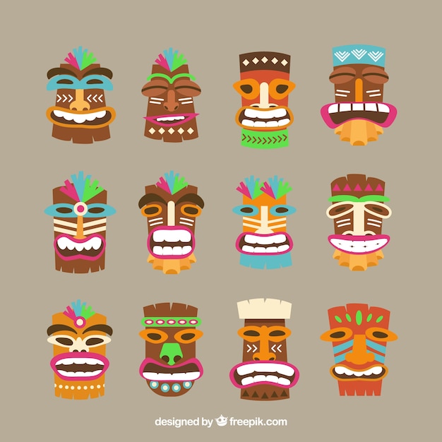 Free Vector | Complete pack of colorful tiki masks