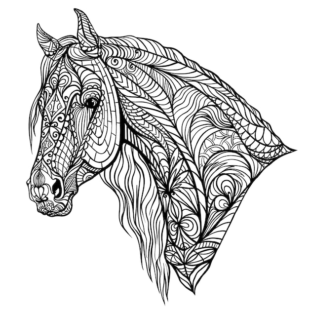 Premium Vector | Complex coloring with a horse