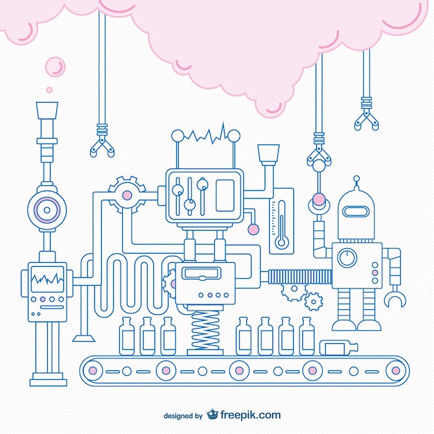 複雑な機械のスケッチ プレミアムベクター