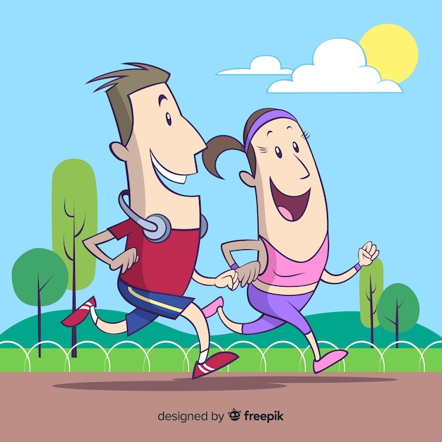 Composition of couple running in the\
park