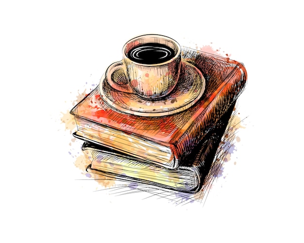 Premium Vector Composition Of A Stack Of Books And A Cup Of Coffee