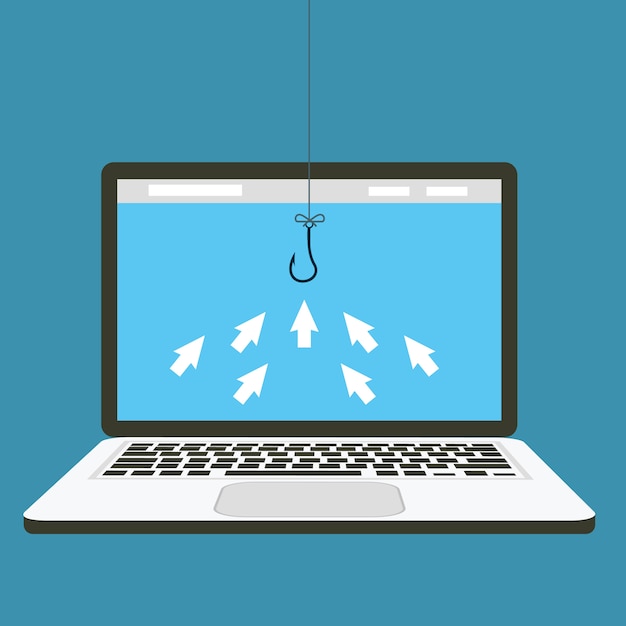 Computer arrow icons are like fish gathering to click a bait concept Premium Vector