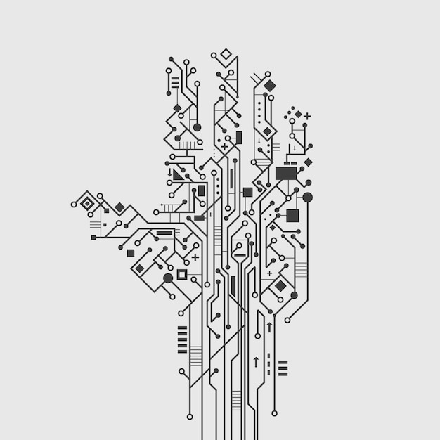 コンピューター回路基板の手の形の創造的な技術ポスターベクトルイラスト 無料のベクター